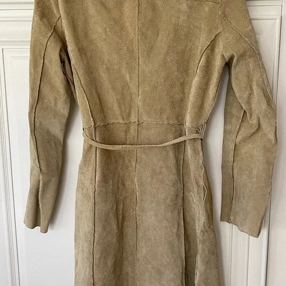 Vintage Blue Asphalt Tan 100% leather Open Front Long Coat Size M - Picture 7 of 16